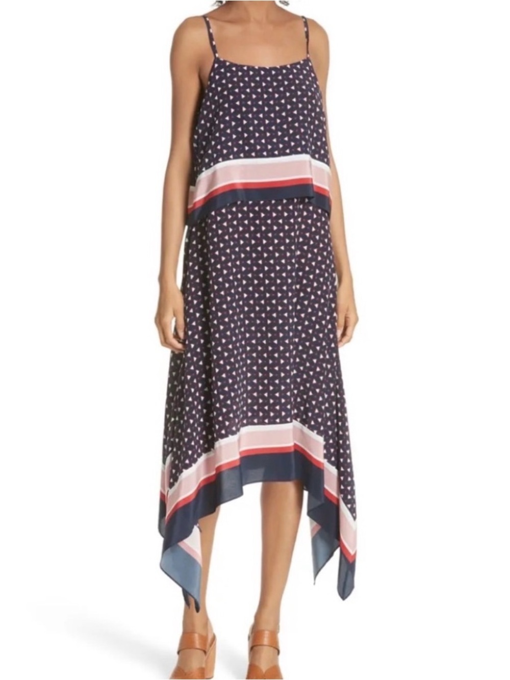 Joei Seia Silk Handkerchief Hem Midi Dress Size Medium